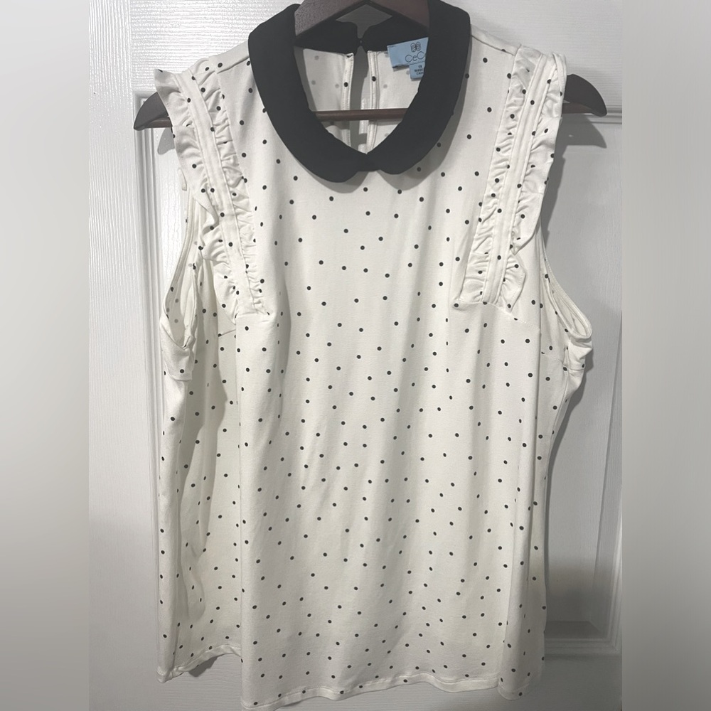 CeCe (polka Dot) collared Tank Blouse size 1x